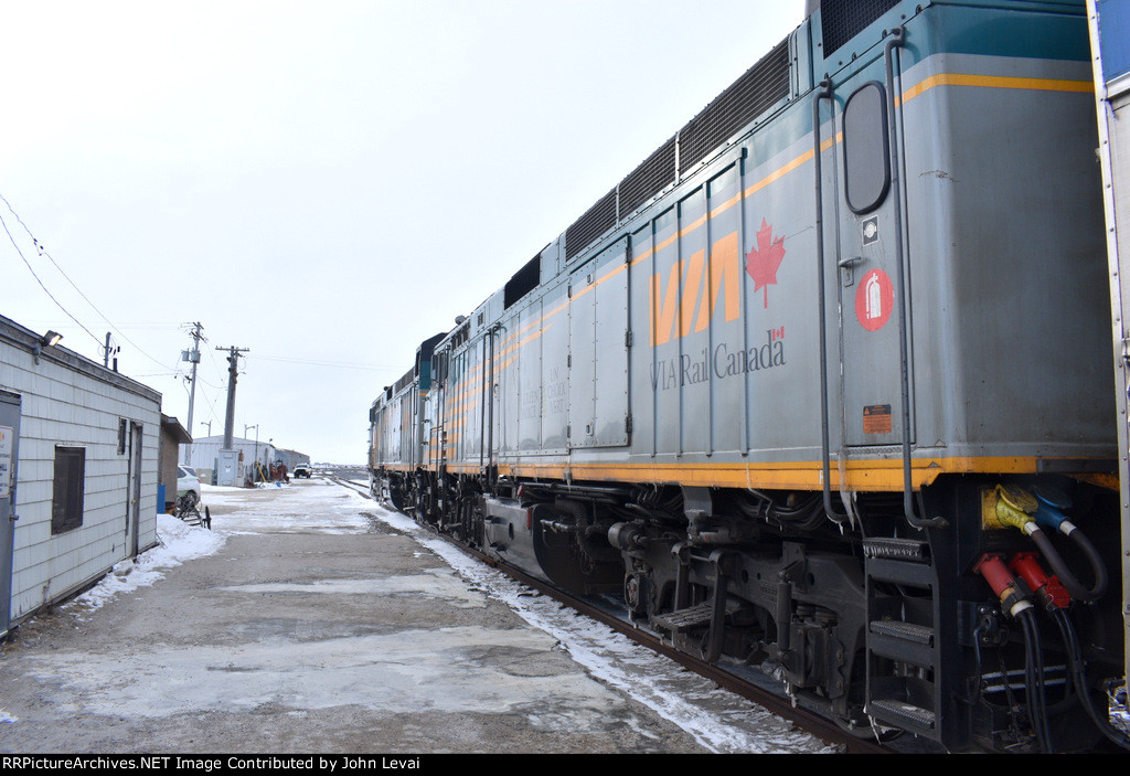 Rear Side view of the two engines that pulled 693 into Churchill Station 